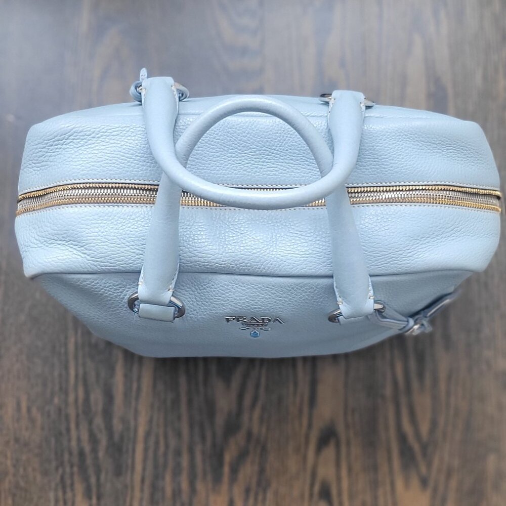PRADA Light Blue Leather Bowler Handbag - Picture 14 of 16